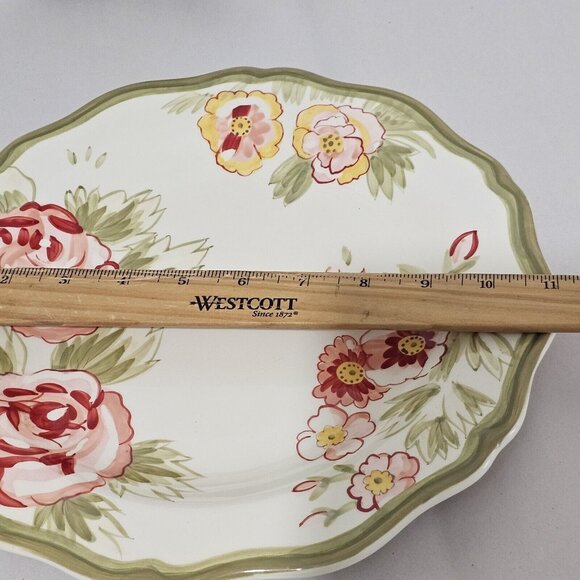 Pier 1 Audrey Dinner Plate 11in rose floral sage hand painted earthenware dinner - Picture 9 of 9